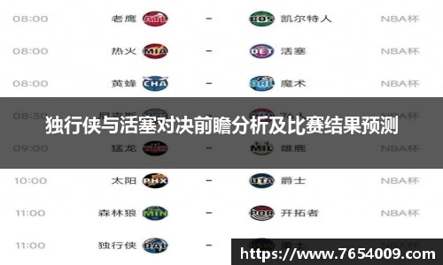 独行侠与活塞对决前瞻分析及比赛结果预测